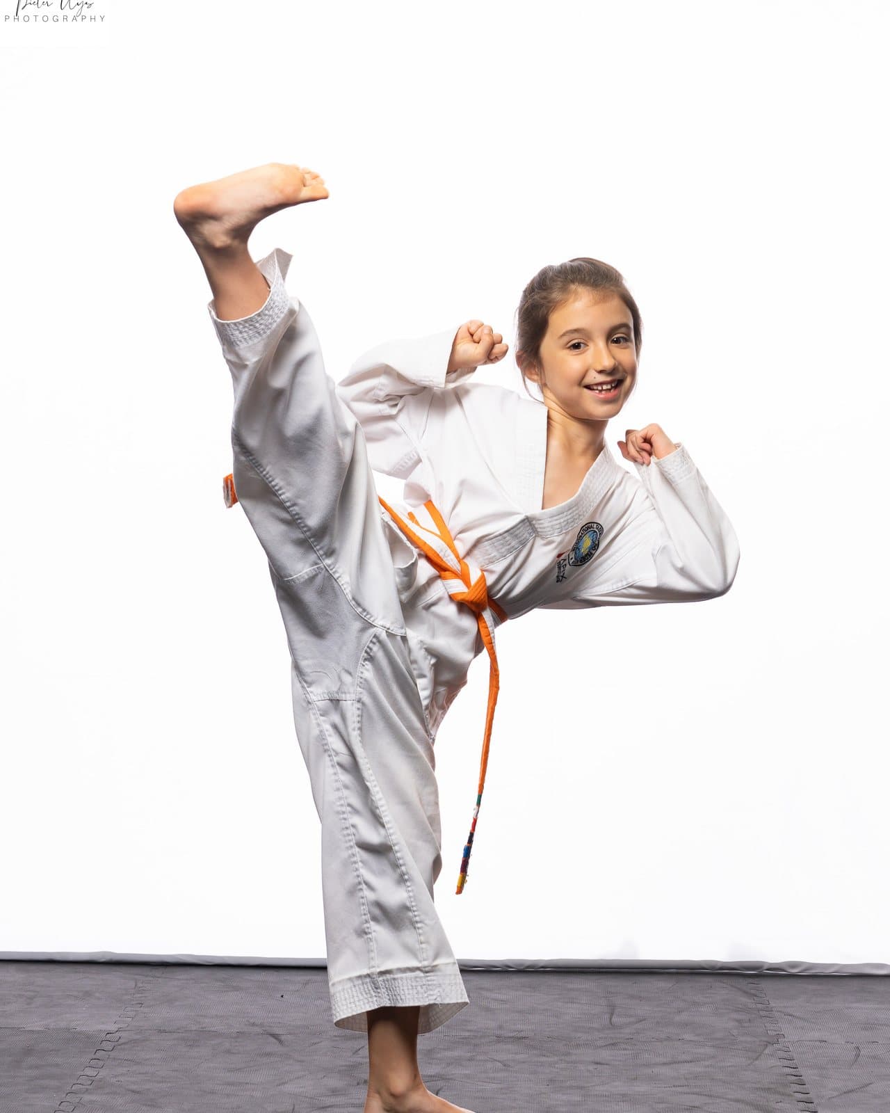 A TKD Kidz student practising technique at Apex Martial Arts, Evesham