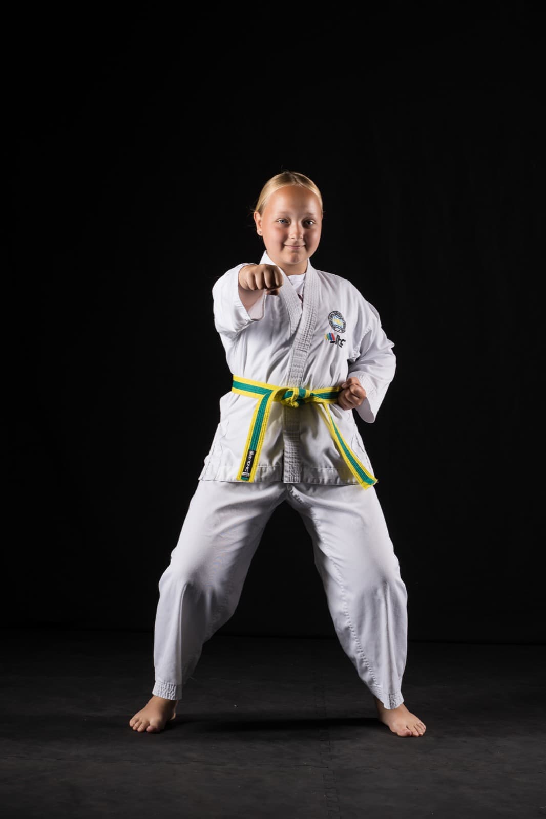 A TKD Juniors student practising patterns at Apex Martial Arts, Evesham